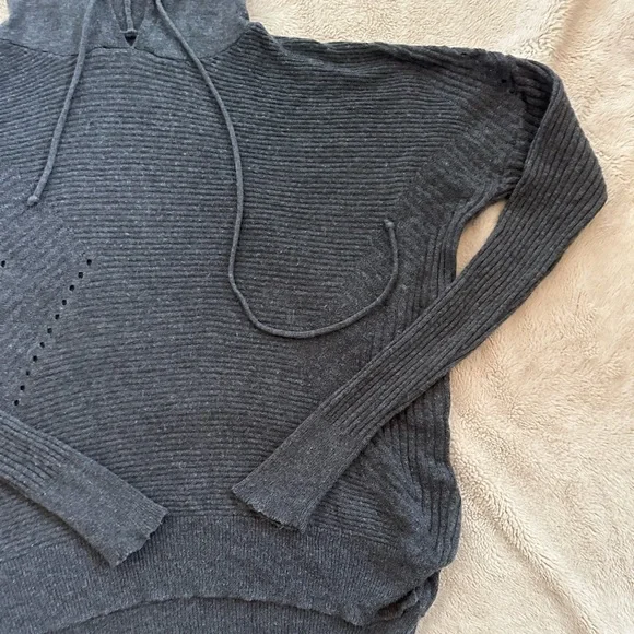 One Grey Day Merino Wool Blend Ribbed Hooded Sweater - Picture 2 of 5